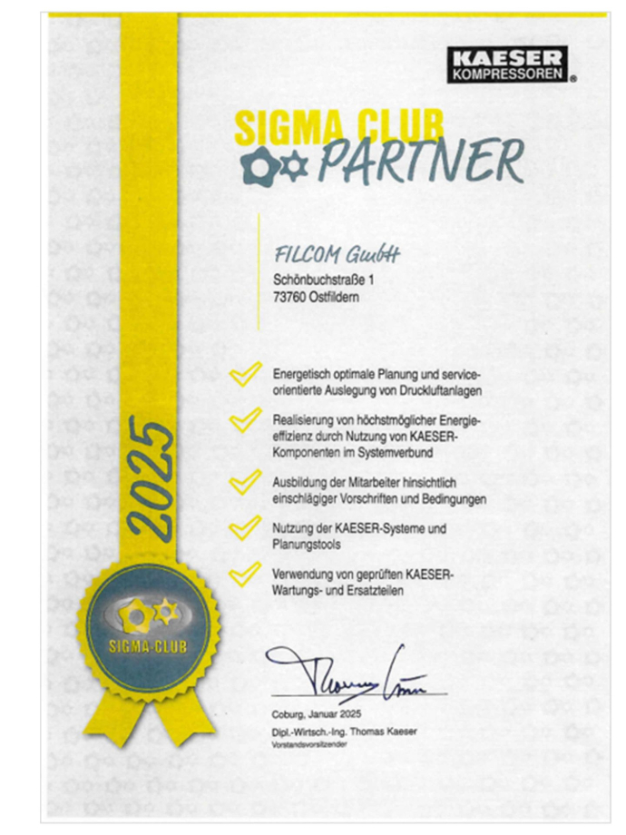 Sigma Club Partner Urkunde