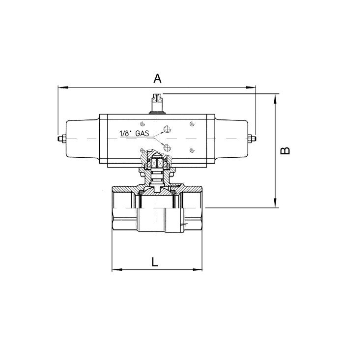 RIEGLER Messingkugelhahn, pneumat. Stellantrieb, doppeltwirkend, Rp 1_1