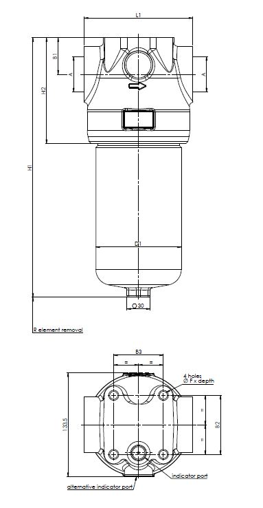FILTREC Leitungsfilter (Druckfilter) FH420D140G03ABB6D0WV05S0 Zeichnung