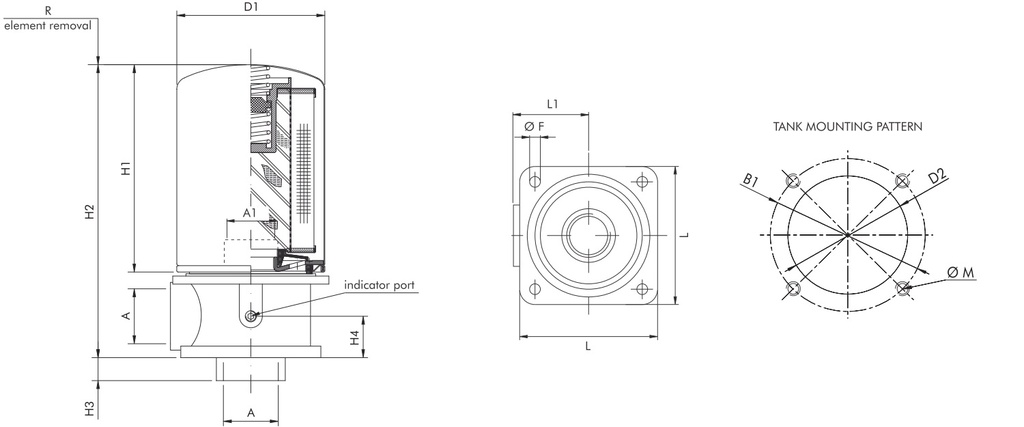 FILTREC Leitungsfilter (Rücklauffilter) FA211G25BMBB4000 Zeichnung