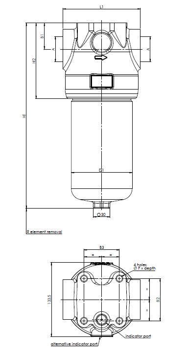 FILTREC Leitungsfiltergehäuse (Druckfilter) FH420D140000BB7D0S000S0 Zeichnung