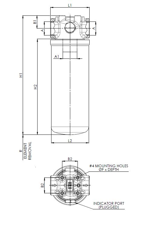 FILTREC Leitungsfilter (Druckfilter) FA405G25BB4DT000S0 Zeichnung