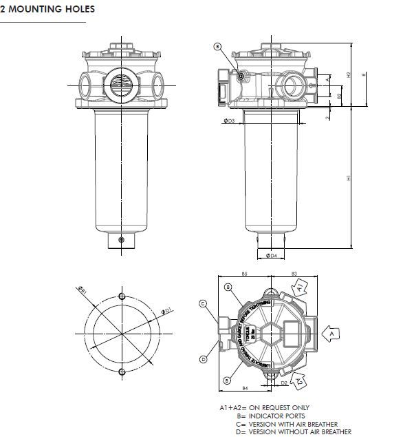 FILTREC Rücklauffilter FR62R122C25BBB5000B000 Zeichnung