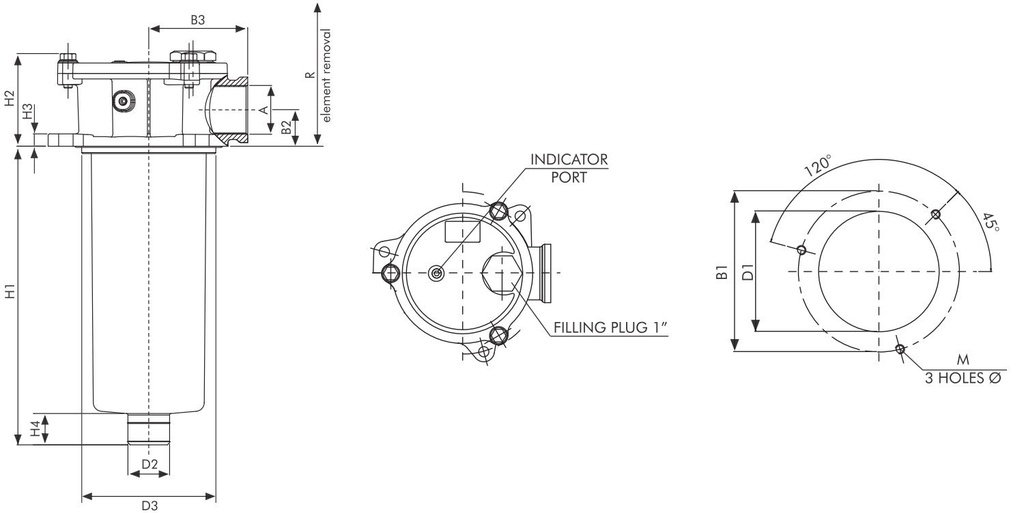 FILTREC Rücklauffilter FRTR140C25BBB60C000 Zeichnung