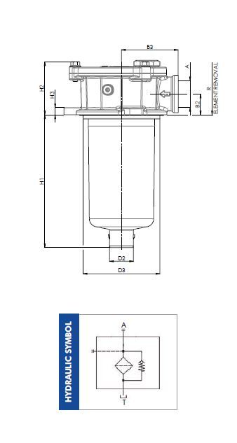 FILTREC Leitungsfiltergehäuse (Rücklauffilter) FRTR130000BBB50C000S0 Zeichnung