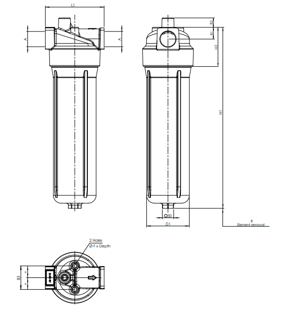 FILTREC Leitungsfiltergehäuse (Druckfilter) F050DMD0014000B0B60000S0 Zeichnung