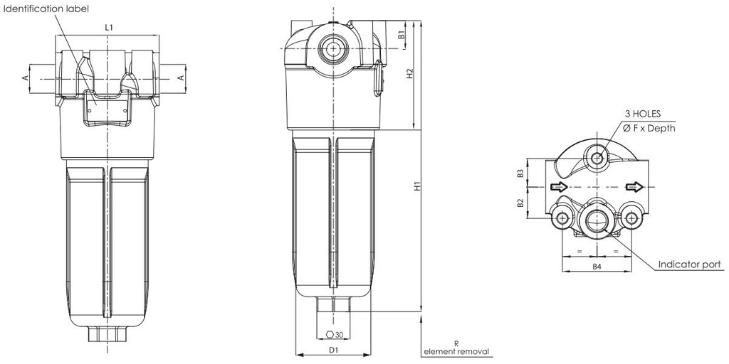 FILTREC Leitungsfiltergehäuse (Druckfilter) F100XD100000BB5DS000 Zeichnung