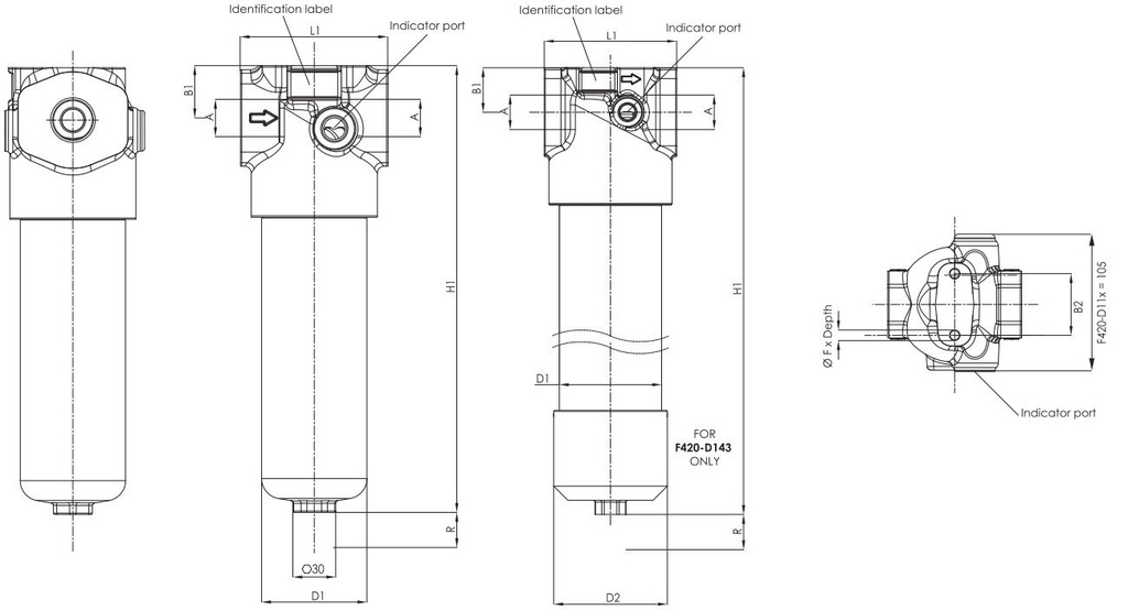 FILTREC Leitungsfiltergehäuse (Druckfilter) F420D111000BB4DT000 Zeichnung