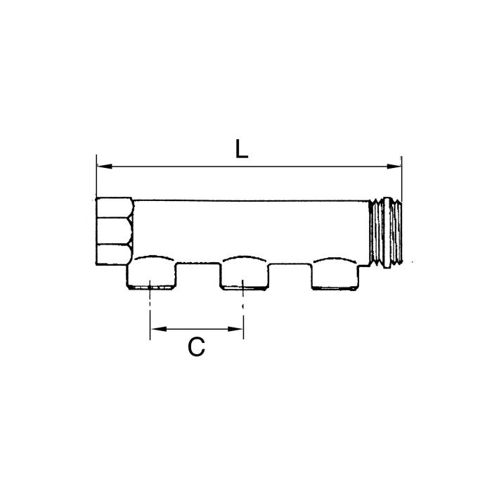 RIEGLER Verteilerrohr, 2 Abgänge, Eingang 2x1, Ausgang 2x1/2 IG, MS_1