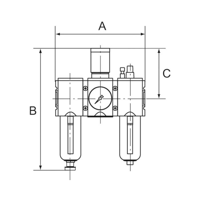 RIEGLER Wartungseinheit 3-tlg. »FUTURA«, PC, BG 1, G 1/4, 0,1 - 2 bar, HA_1