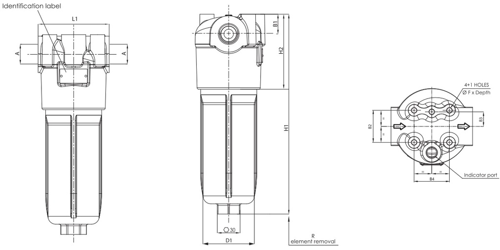 FILTREC Leitungsfilter (Druckfilter) F100XD250G10ABB6DWE05_Zeichnung
