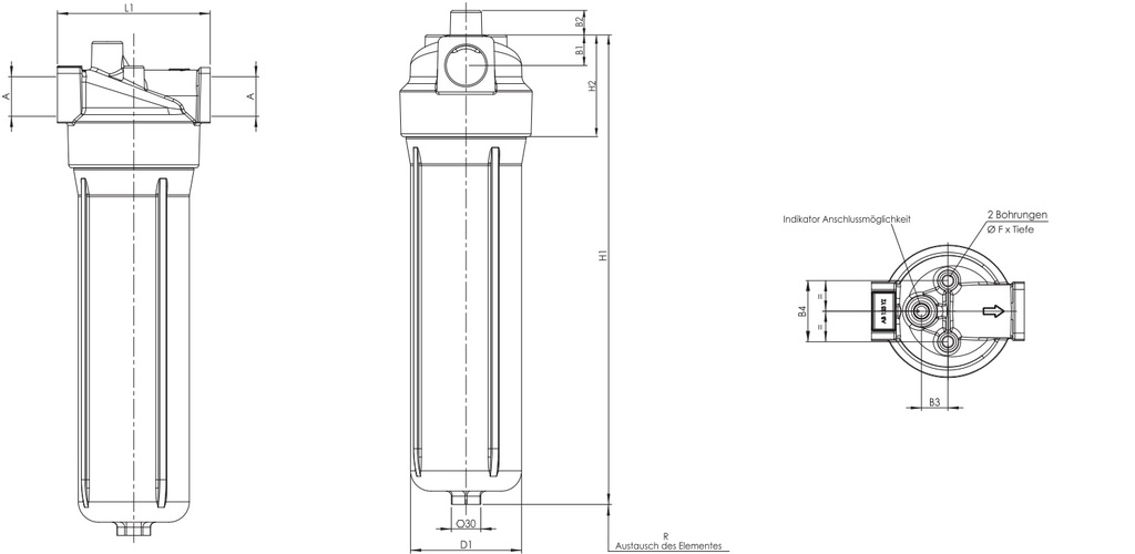 FILTREC Leitungsfiltergehäuse (Druckfilter) F040DMD0015000BB60S000S0_Zeichnung
