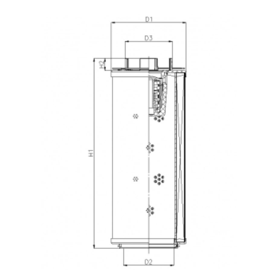 FILTREC Hydraulikfilterelement (Rücklauffilter) RHR2600G03B3/AB1 Zeichnung