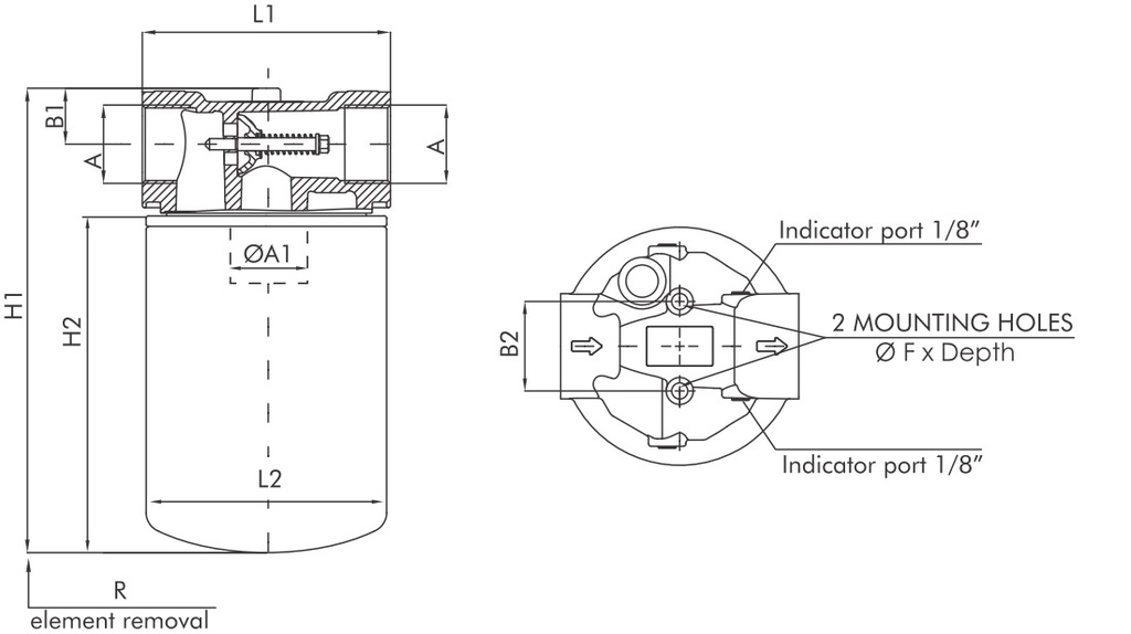 FILTREC Leitungsfilter (Saugfilter) FA121T60BB60PDS Zeichnung