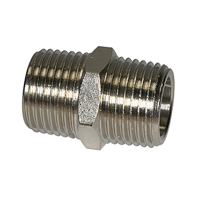 RIEGLER Doppelgewindenippel G 1 1/2 a., G 1 1/2 a., SW 48, Messing vern.