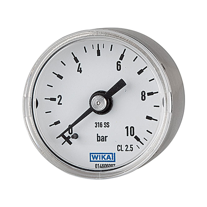 RIEGLER Pressure gauge Ø 40 mm, G 1/8 on rear side, 0 - 10 bar, 1.4571