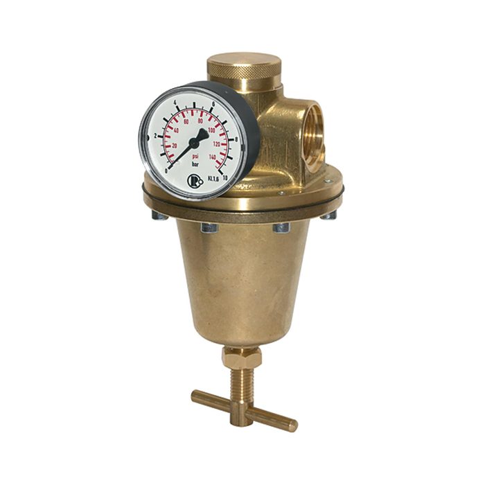 RIEGLER Pressure regulator for water, pressure gauge, G 1, 0.5 - 6 bar