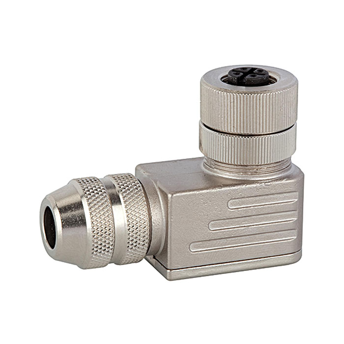 RIEGLER M12 angled line socket, 5-pole, with screw clamps