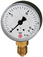RIEGLER Standard pressure gauge, radial bottom, G 1/4, -1 / +9 bar, Ø 63
