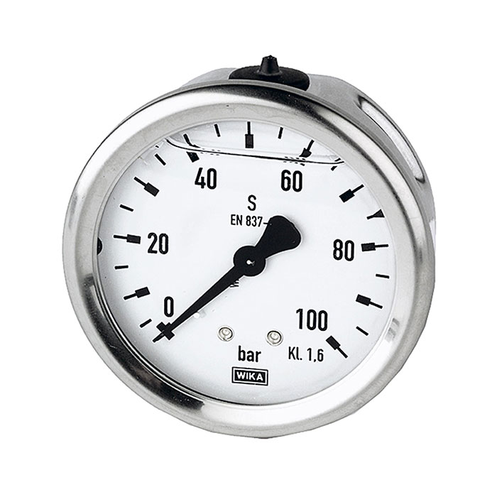 RIEGLER Glycerine pressure gauge, rear centric, G 1/4, 0 - 10 bar, Ø 63
