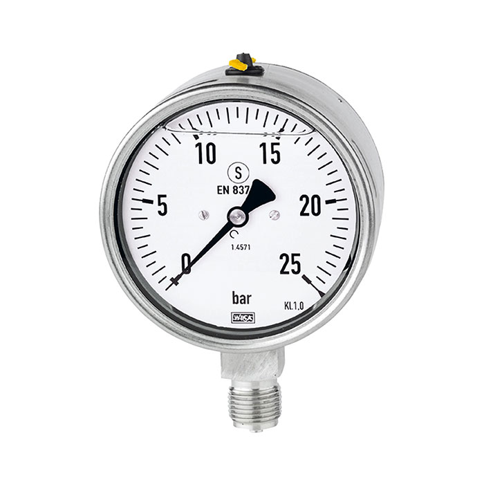 RIEGLER Glycerine pressure gauge, CrNi steel, G 1/2, 0 - 25 bar, Ø 100