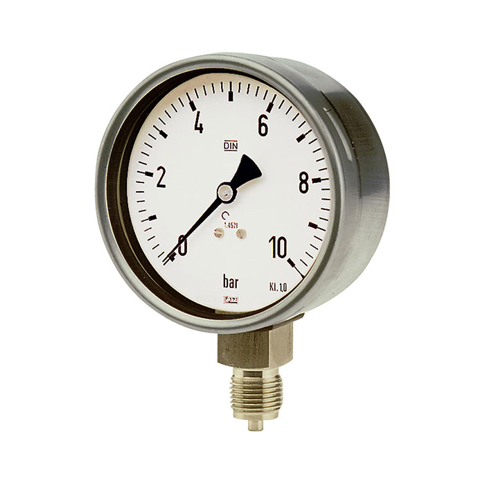 RIEGLER Manometer, CrNi-Stahl, G 1/4 radial unten, 0 - 16,0 bar, Ø 63