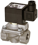 RIEGLER 2/2-way sol. valve,AISI 304,FPM,NC, force pilot op.,24 V DC,G 1/2
