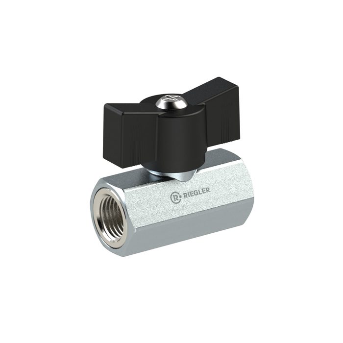 RIEGLER Mini ball valve nickel-plated brass, Butterfly handle, G 1/4 IT