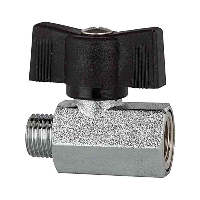 RIEGLER Mini ball valve nickel-plated brass, Butterfly handle G 1/4 IT/ET