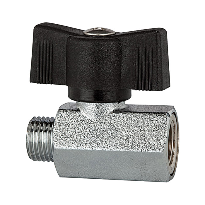 RIEGLER Mini ball valve nickel-plated brass, Butterfly handle G 1/2 IT/ET