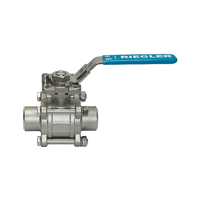 RIEGLER Stainless steel ball valve, weld-on studs, for tube O.D. 48 mm