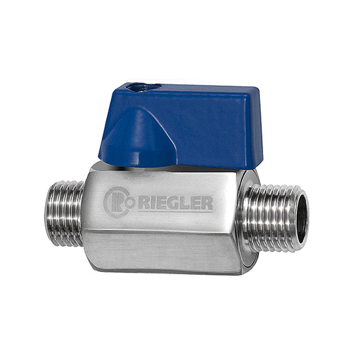 RIEGLER Mini-Kugelhahn, Edelstahl 1.4401, AG/AG, G 1/2, DN 15