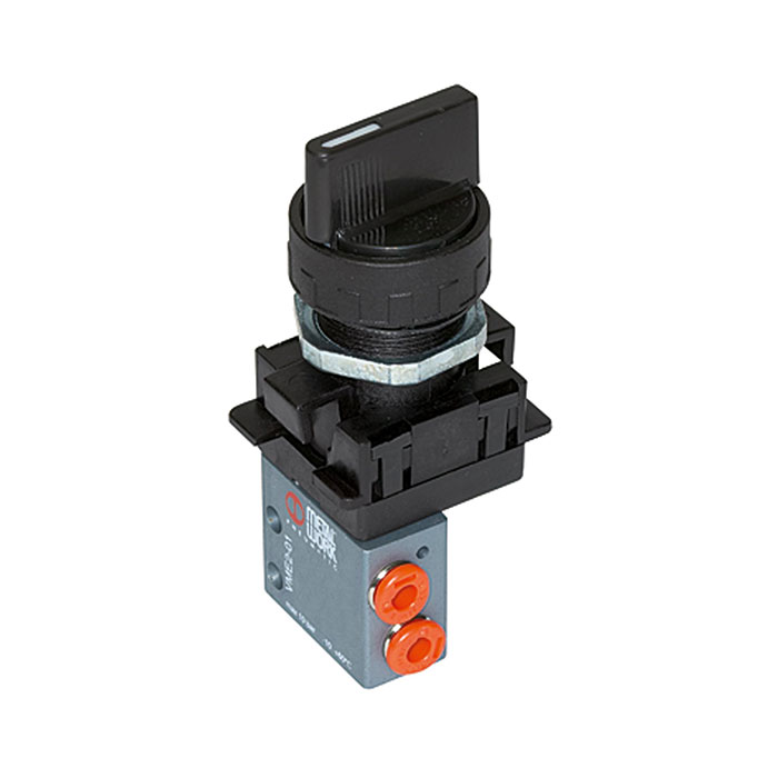 RIEGLER 3/2-way mini valve, manual, Rotating knob, NC, bistable, 4mm side