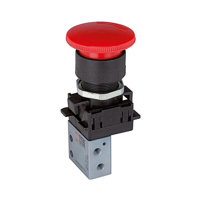 RIEGLER 3/2-way mini valve, man.Palm button emergency stop NC 4mm side