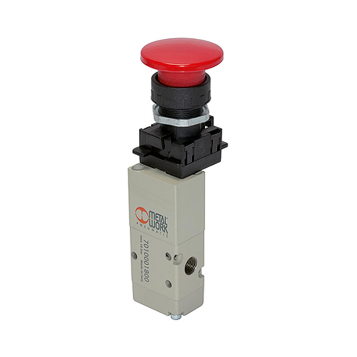 RIEGLER 3/2-way valve, manual, Palm button, NC, monostable, G 1/8