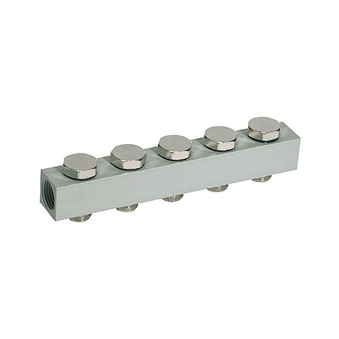 RIEGLER Supply strip for the way valves, with 5 valve positions, G 1/4