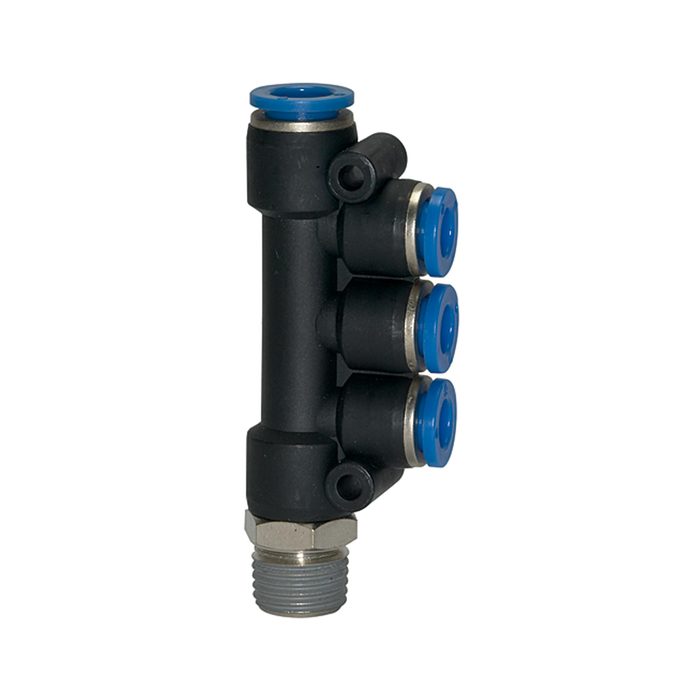 RIEGLER T-Mehrfachverteiler »Blaue Serie«, drehbar, R 1/4 außen, Ø 4x8