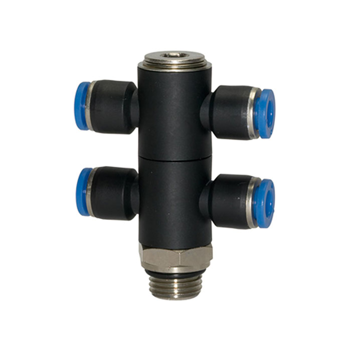 RIEGLER T-multi-distributor »Blue Series«, 4-fold, rotating, G 1/8 o.