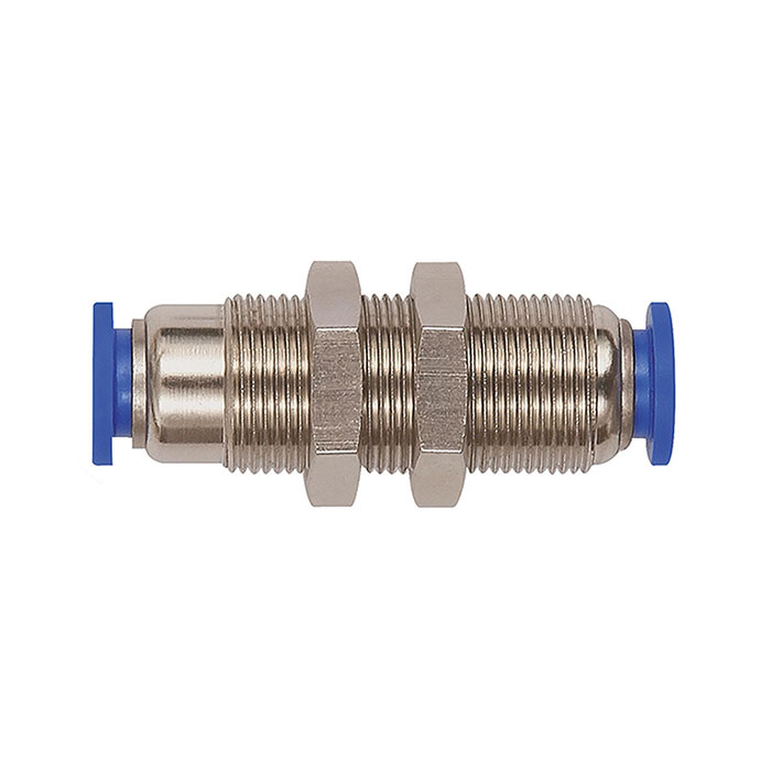 RIEGLER Straight push-in bulkhead connector »Blue Series«, Self-locking