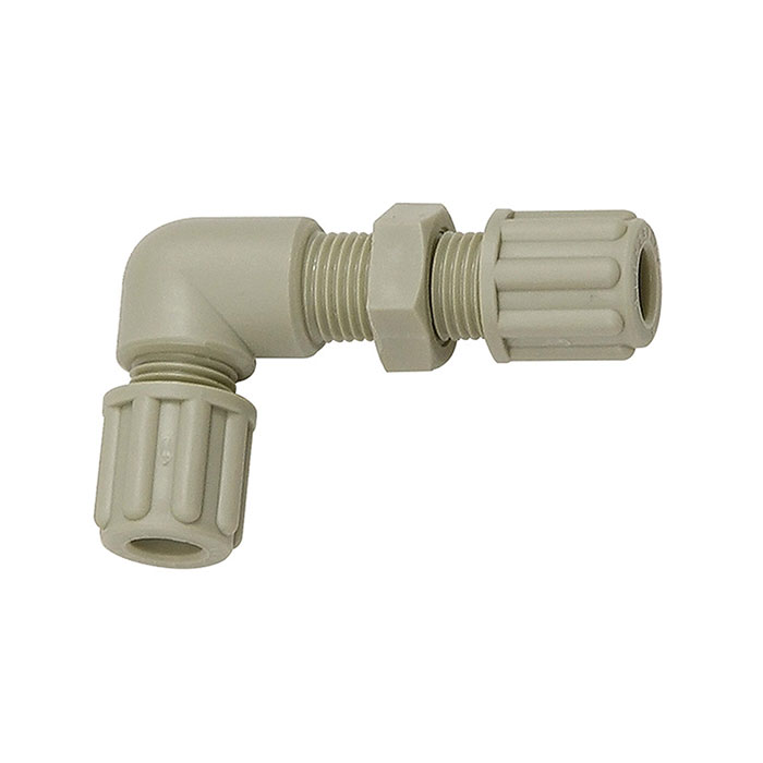 RIEGLER Angled bulkhead connector, M10x1, for hose 4/6 mm, AF 14, PP