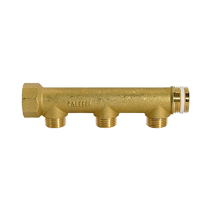 RIEGLER Distributor pipe, 3 outlets, Input 2x3/4, Output 3x1/2 ET, Brass