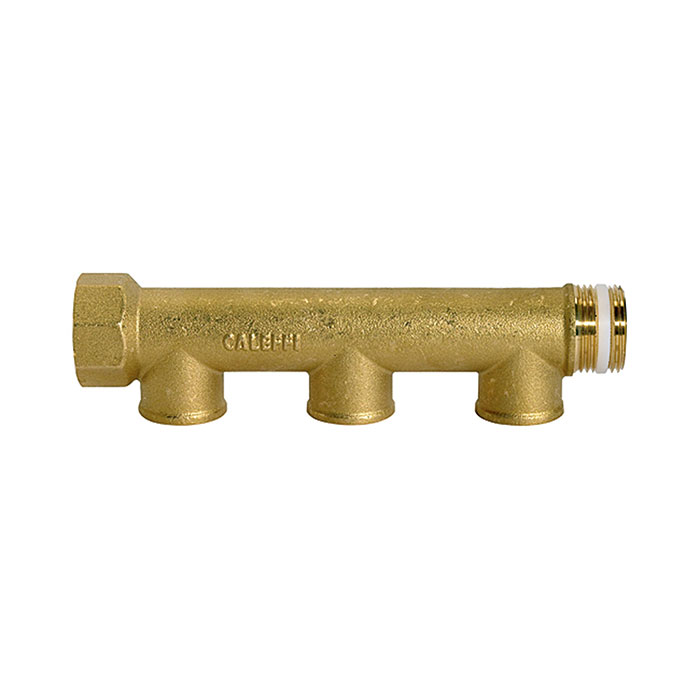 RIEGLER Distributor pipe, 3 outlets, Input 2x1, Output 3x1/2 IT, Brass