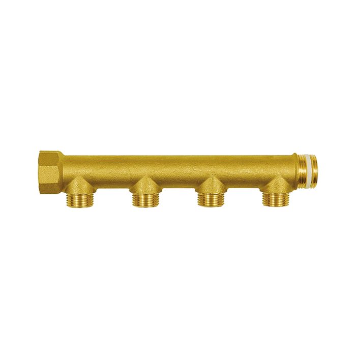 RIEGLER Distributor pipe, 4 outlets, Input 2x1, Output 4x1/2 ET, Brass