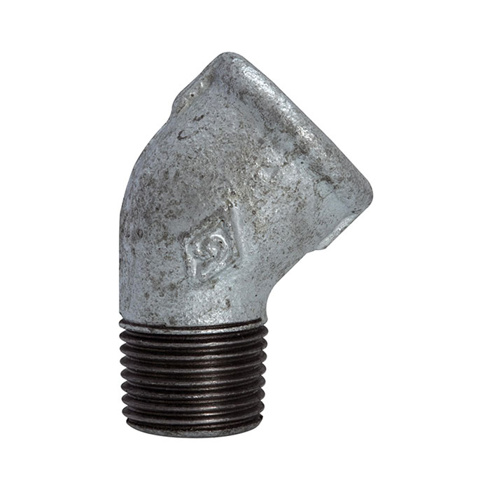 RIEGLER Winkel 121, 45°, IG/AG, Rp/R 1, schwarzer Temperguss feuerverz.