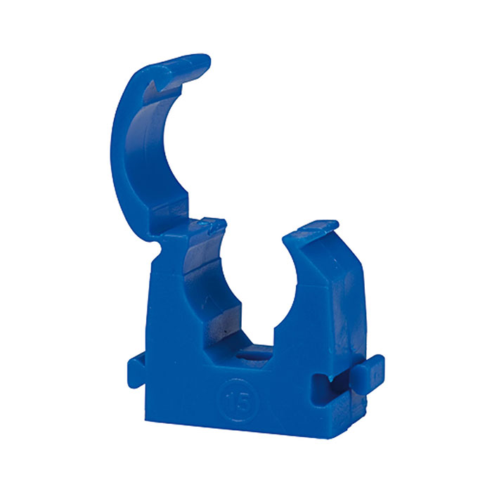 RIEGLER Pipe clamp, Polypropylene, for pipe exterior Ø 15 mm, blue