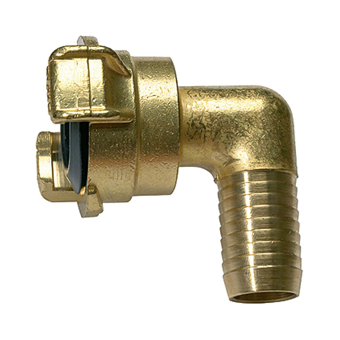 RIEGLER GEKA angled hose piece, 360° rotating, bright brass, I.D. 32