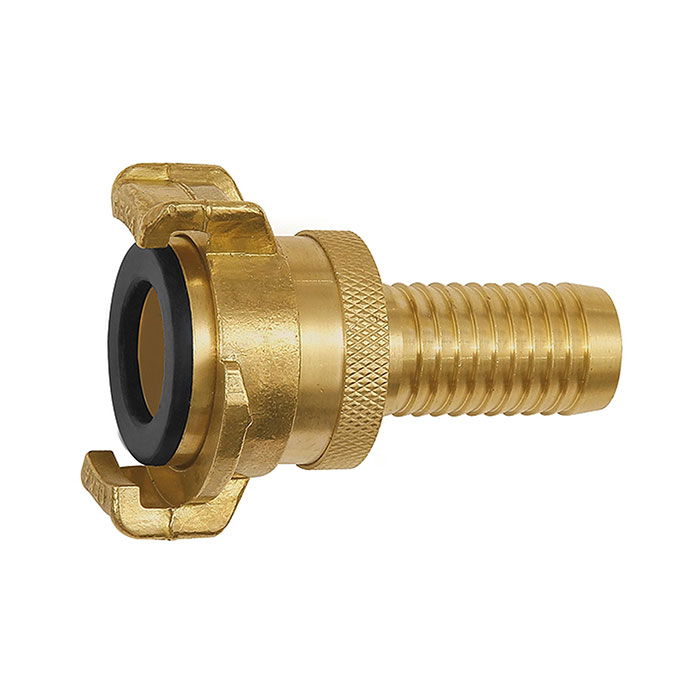RIEGLER GEKA hose piece, rigid, Safety design, bright brass, I.D. 19