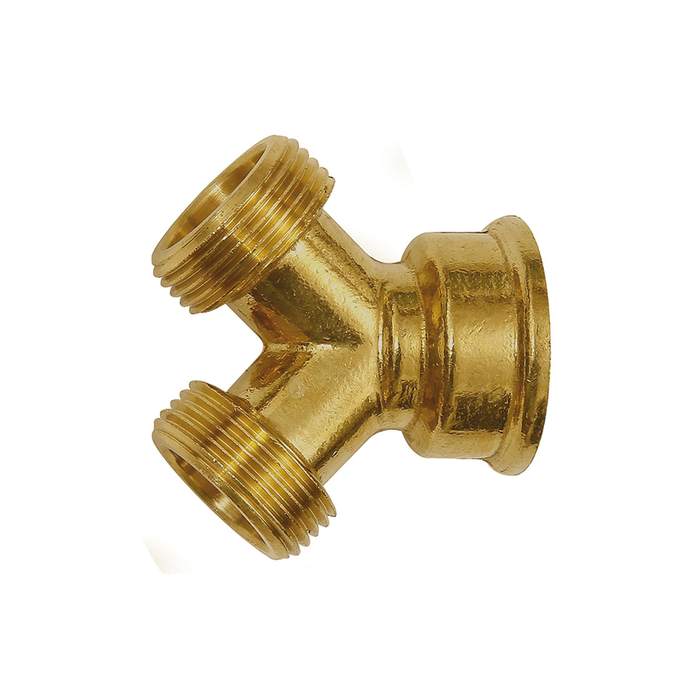 RIEGLER GEKA branch off fitting, bright brass, 1 x G 3/4 i., 2 x G 3/4 o.