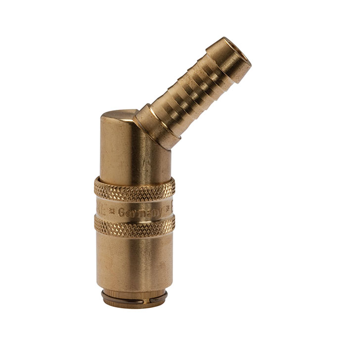RIEGLER Tempered coupling DN 6, Taps 9 mm, Brass, Hose sleeve 45°