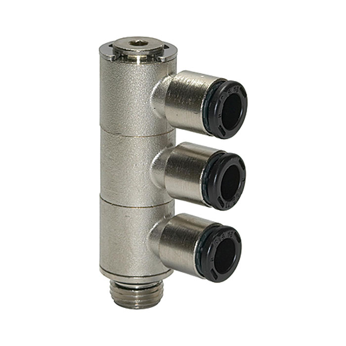 RIEGLER L-Mehrfachverteiler 3-fach »click-clock«, drehbar, G 1/8 a. Ø 8mm